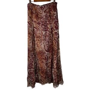 Peruvian Connection Womens Long Maxi Skirt Size 2 Red Paisley Silk Boho Western